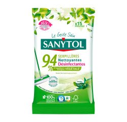 Disinfecting cleaning mop cloths Sanytol 94% Plant-based Eucalyptus & Mint - Pack of 15