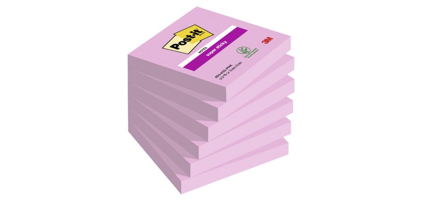 2+1 Confezioni Post-it super sticky Rosa 76 x 76 mm 90 ff 6 unità 1 confezione in omaggio