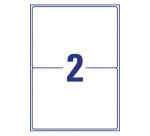 Etichette Avery bianche in carta riciclata al 100%, 199,6x143,5mm, 2 etichette per foglio, adesivo permanente, laser e inkjet, 100 fogli