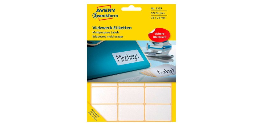 Etiquette multi-usage 38 x 24 mm blanc - Pochette de 522