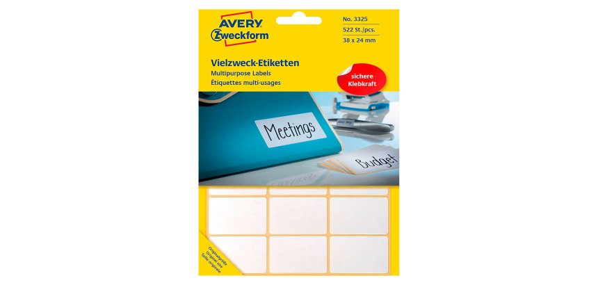 Etiquette multi-usage 38 x 24 mm blanc - Pochette de 522