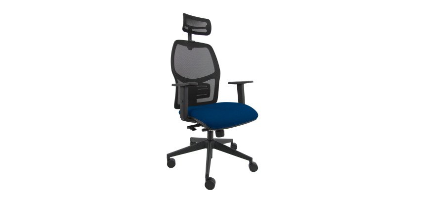 Sedia ergonomica Q3 Unisit con poggiatesta, schienale in rete nero, seduta colorata