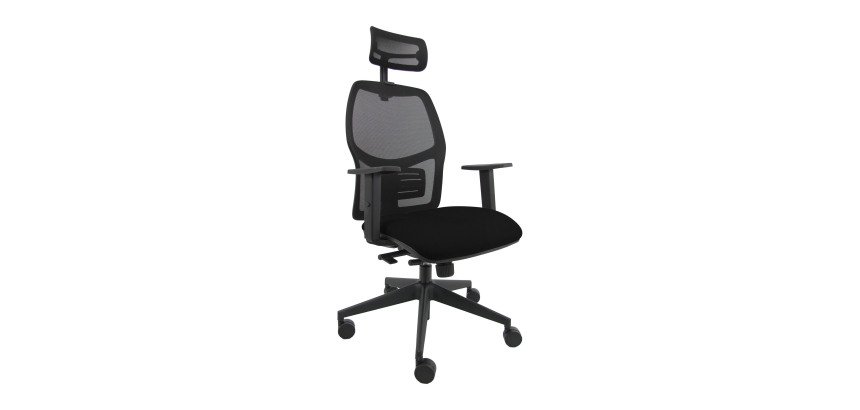 Sedia ergonomica Q3 Unisit con poggiatesta, schienale in rete nero, seduta colorata
