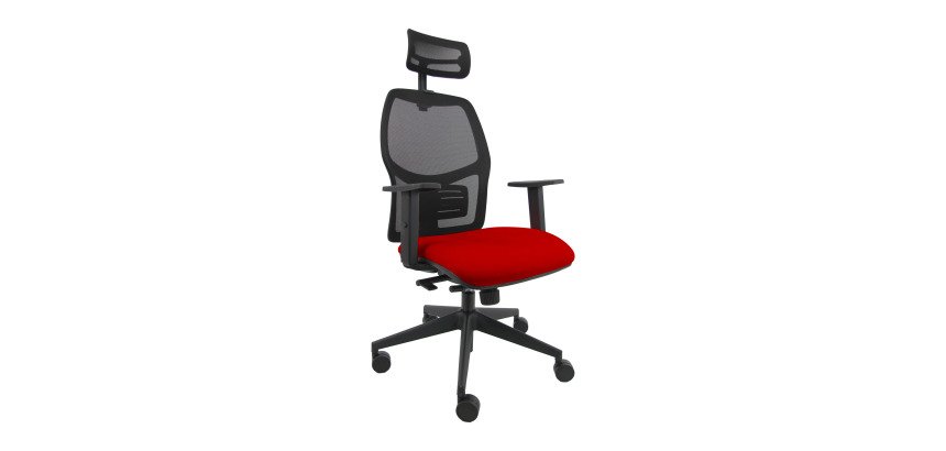 Sedia ergonomica Q3 Unisit con poggiatesta, schienale in rete nero, seduta colorata