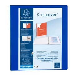Classeur 4 anneaux plastifié Exacompta Kreacover® personnalisable A4 maxi - Dos 7,5 cm bleu