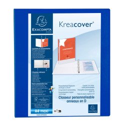 Classeur 4 anneaux plastifié Exacompta Kreacover® personnalisable A4 maxi - Dos 7,5 cm bleu