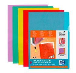 L-mapjes met plastic hoek Oxford M Star A4 PVC glad 15/100e assorti in kleur - Pak van 10