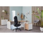 Bureau d'angle Intuitiv avec retour simple positionnable droite/gauche L160 x P160 cm chêne piètement blanc