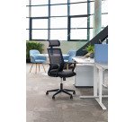 Chaise de bureau SPRITZ tissu et maille - avec accoudoirs et soutien lombaire - Appui-tête - Mécanisme Basculant centré - Pied noir