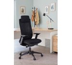 Chaise de bureau MARCUS tissu et maille - avec accoudoirs, appui-tête, réglage profondeur d'assise et soutien lombaire - Mécanisme Synchrone - Pieds noir