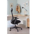 Chaise de bureau MARCUS tissu et maille - avec accoudoirs, appui-tête, réglage profondeur d'assise et soutien lombaire - Mécanisme Synchrone - Pieds noir