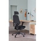 Chaise de Bureau TAMARA tissu et maille - avec accoudoirs 3D, appui-tête, profondeur d'assise et soutien lombaire réglables - Mécanisme Synchrone autorégulé - Pieds nylon