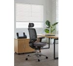 Chaise de Bureau ZOLPEE tissu et maille - avec accoudoirs, appui-tête, réglable profondeur d'assise et soutien lombaire - Mécanisme Synchrone - Pieds aluminium