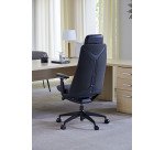 Chaise de bureau YUCATAN - Tissu et maille  - avec accoudoirs, appui-tête, réglage profondeur d'assise et soutien lombaire - Mécanisme Synchrone - Pieds noir