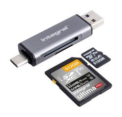 Lector de tarjetas de memoria SD y micro SD doble conexión USB-A y USB-C INTEGRAL