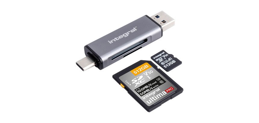 Lector de tarjetas de memoria SD y micro SD doble conexión USB-A y USB-C INTEGRAL
