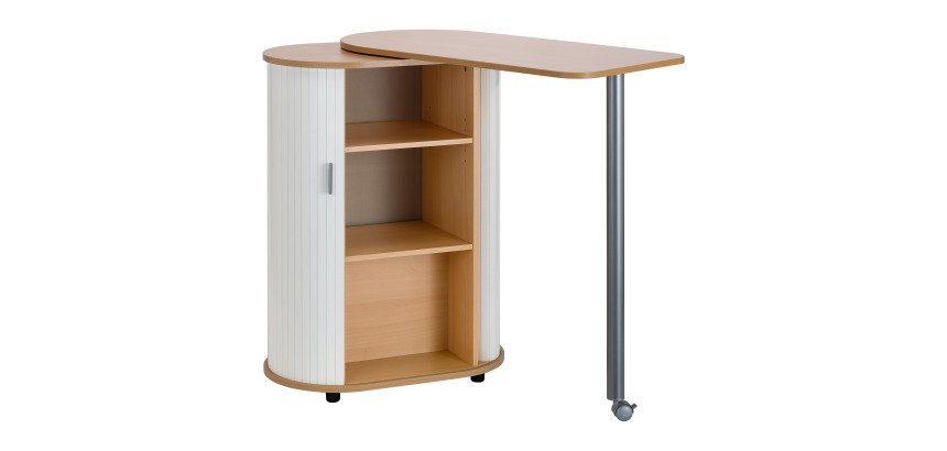 Meuble cafétéria plateau hêtre - rideau blanc