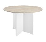 Table ronde diamètre 120 cm plateau chêne gris pieds croix Essens