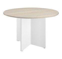Table ronde diamètre 120 cm plateau chêne gris pieds croix Essens