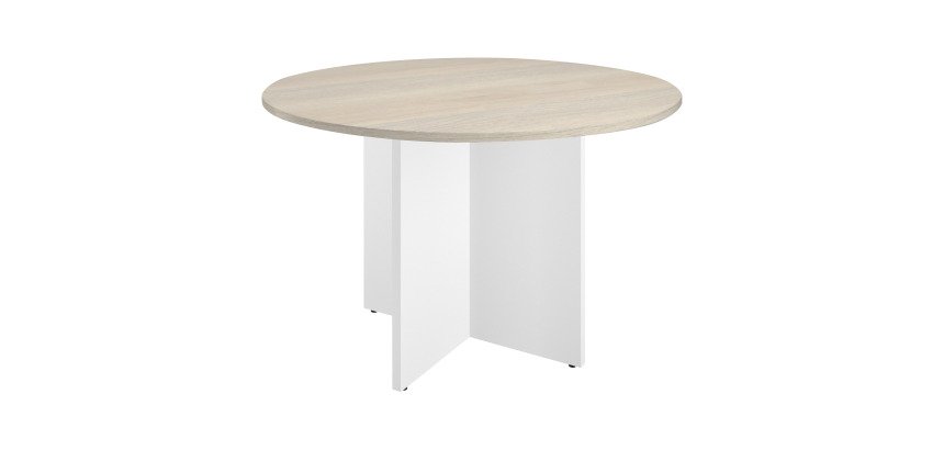 Table ronde diamètre 120 cm plateau chêne gris pieds croix Essens