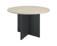 Table ronde diamètre 120 cm plateau chêne gris pieds croix Essens