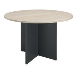 Table ronde diamètre 120 cm plateau chêne gris pieds croix Essens