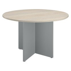 Table ronde diamètre 120 cm plateau chêne gris pieds croix Essens