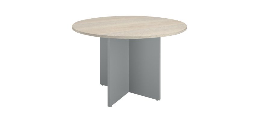 Table ronde diamètre 120 cm plateau chêne gris pieds croix Essens