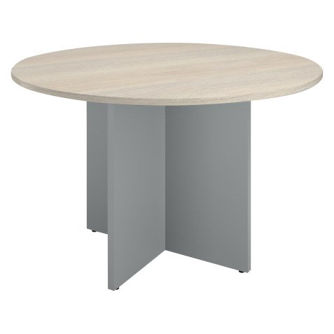 Table ronde diamètre 120 cm plateau chêne gris pieds croix Essens