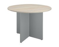 Table ronde diamètre 100 cm plateau chêne gris pieds croix aluminium Excellens