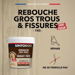 Sintobois pate rebouche gros trous bois 1kg bois clair