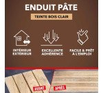 Sintobois pate rebouche gros trous bois 1kg bois clair