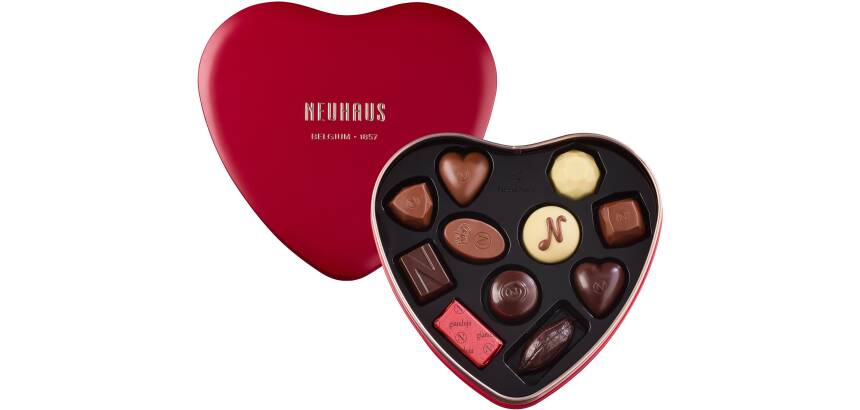 Neuhaus pralines in heart-shaped box