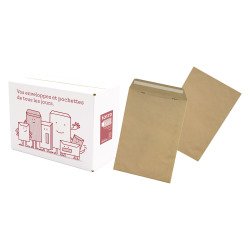 Pochettes admin. kraft brun 229x324 mm gamme Budget SF bande protectrice - Boîte de 250