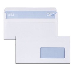 Enveloppe 110 x 220 mm budget 80 g fenêtre 45 x 100 mm auto blanche - Boîte de 500