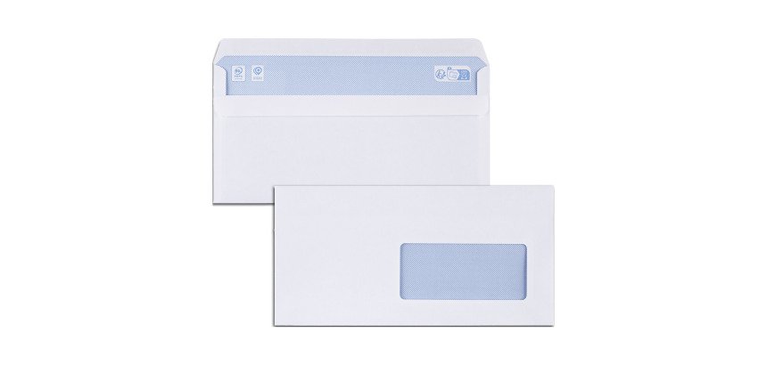 Enveloppe 110 x 220 mm budget 80 g fenêtre 45 x 100 mm auto blanche - Boîte de 500