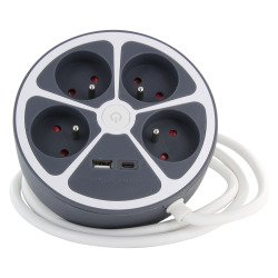 Circular design power strip 4 X 16 A with 1 USB-A and 1 USB-C + switch - 1.5m cable