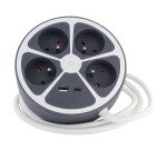 Multiprise design circulaire 4 X 16 A avec 1 USB-A et 1 USB- C + interrupteur - câble 1,5m
