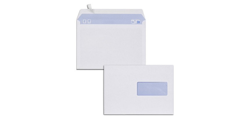 Enveloppe 162 x 229 mm budget 80 g avec fenêtre bande protectrice blanche - Boîte de 500