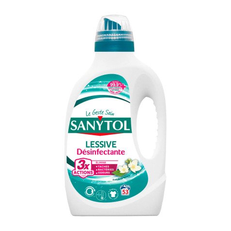 Lessive liquide désinfectante Sanytol - 53 lavages - Bidon de 2,65 L