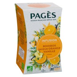 Infusion Rooibos saveur Orange Vanille Bio Pagès - Boîte de 20 sachets