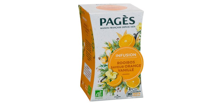 Infusion Rooibos saveur Orange Vanille Bio Pagès - Boîte de 20 sachets