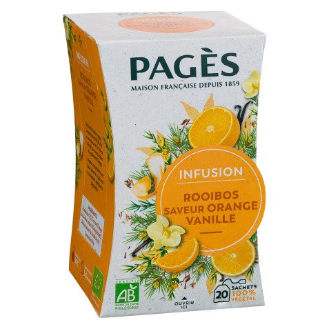 Infusion Rooibos saveur Orange Vanille Bio Pagès - Boîte de 20 sachets