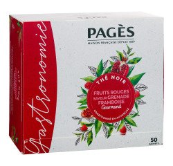 Black Tea Red Fruits flavor pomegranate and raspberry Pagès - Box of 50 sachets