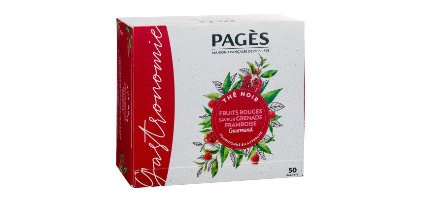 Black Tea Red Fruits flavor pomegranate and raspberry Pagès - Box of 50 sachets