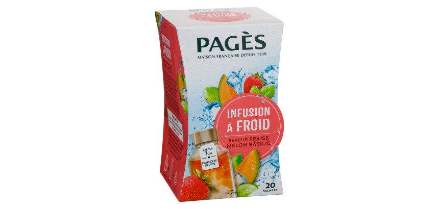Infusion à froid saveur Fraise Melon Basilic Pagès - Boîte de 20 sachets