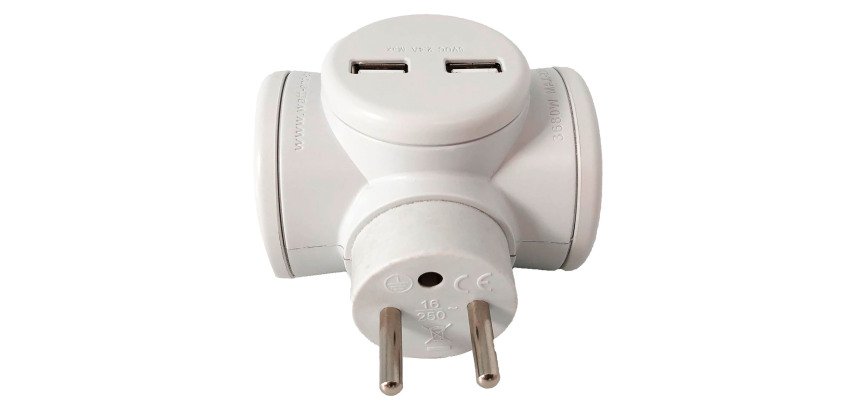 Multiprise Biplite 2X16A + 2 Ports USB-A Watt&Co