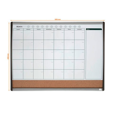 Tableau mixte magnétique liège 58,5 x 43 cm avec calendrier mensuel Nobo