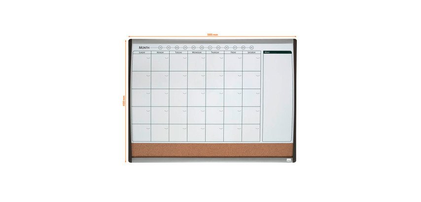 Tableau mixte magnétique liège 58,5 x 43 cm avec calendrier mensuel Nobo