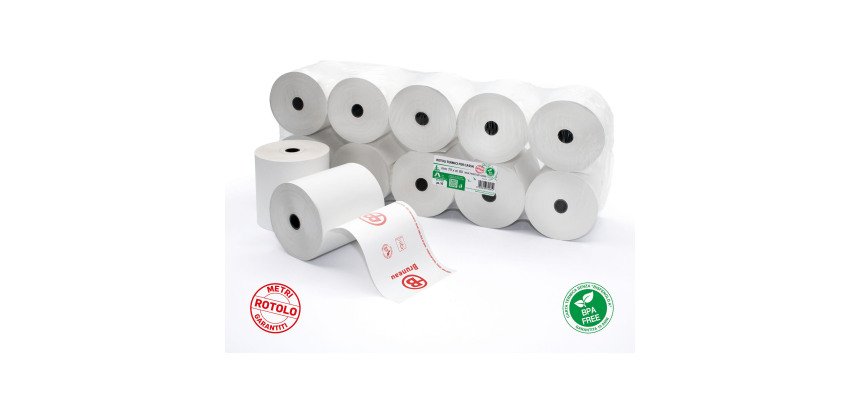 Carta termica in rotolo Bruneau per Registratori di cassa 80mm x 74 mm x 80 metri BPA free - Conf. 10 rotoli